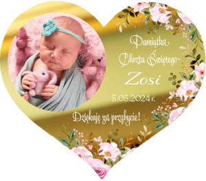 Podziękowania dla gości na chrzest święty magnes ze zdjęciem dla chłopca dziewczynki złote lustro