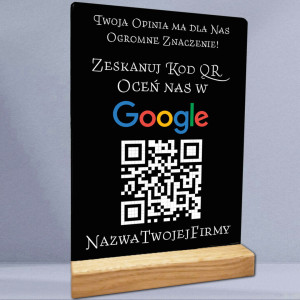 Personalizowany Stand QR Oceń nas w Google stojak do wystawiania opinii czarna