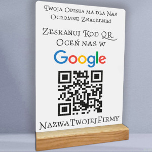 Personalizowany Stand QR Oceń nas w Google stojak do wystawiania opinii biała