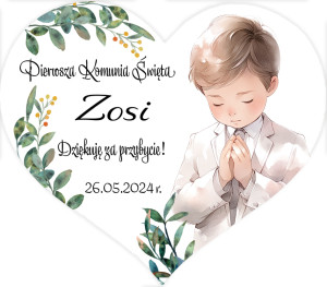 Podziękowania dla gości komunia magnes na komunię dla chłopca