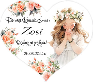 Podziękowania dla gości komunia magnes na komunię dla dziewczynki