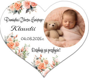 Podziękowanie dla gości chrzest magnes ze zdjęciem serce