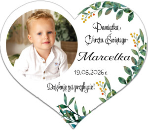Podziękowanie dla gości chrzest magnes ze zdjęciem serce