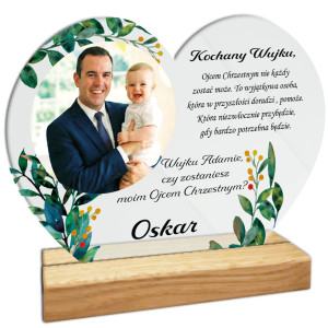 Prośba o zostanie Matką Chrzestną Ojcem Chrzestnym na szkle akrylowym SERCE