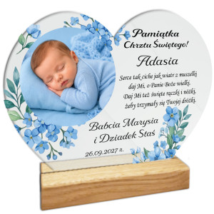 Pamiątka Chrztu Świętego Prezent na chrzest Personalizowana statuetka serce ze zdjęciem niebieski