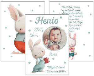 Metryczka ze zdjęciem - zestaw pastelowy Henio