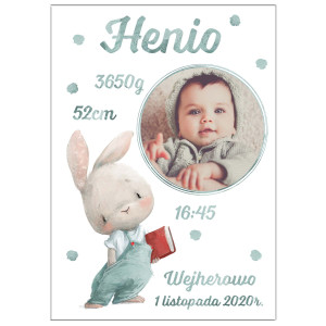 Metryczka ze zdjęciem - pastelowy Henio