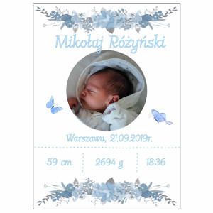 Metryczka ze zdjęciem - błękit