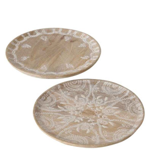 Teller Mangoholz mit Ornamenten 2er Set