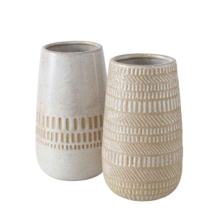 Vase Steingut weiss/beige 2er Set