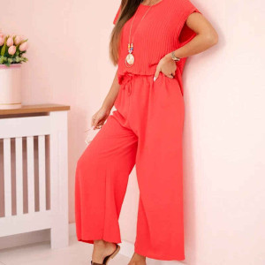 Viskose-Set plissierte Bluse + Hose Himbeere