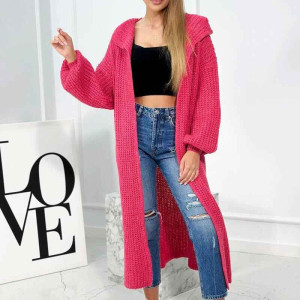 langer Cardigan mit Stehkragen Fuchsie