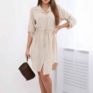 Kleid mit Knöpfen und Bindeband Beige