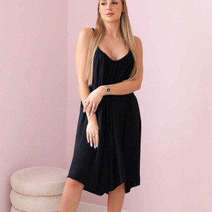 Faltiges Viskosekleid mit Trägern Schwarz