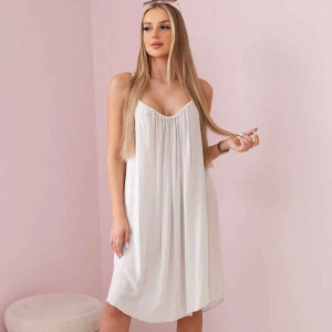 Faltiges Viskosekleid mit Trägern Beige