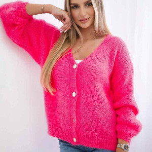 Button-Down-Pullover mit V-Ausschnitt Pink