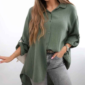 Musselin Hemd mit Bindeband Khaki