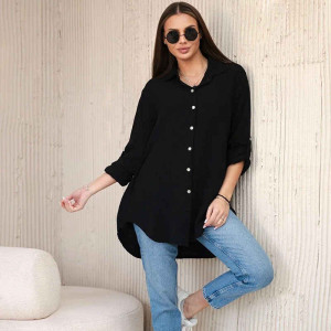 Vielseitiges Musselinhemd oversize Schwarz