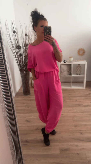 Set aus Viskose Bluse + Hose rosa