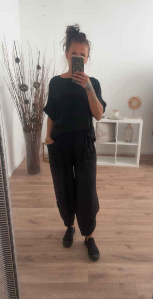 Set aus Viskose Bluse + Hose Schwarz