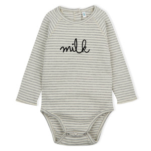 ORGANIC ZOO body w szaro - białe paski MILK - 3-6m