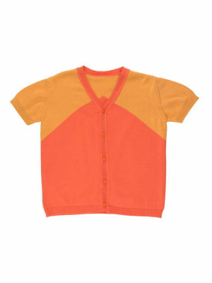 TINY COTTONS pomarańczowy sweter z krótkim rękawem, zapinany na guziki - 2y