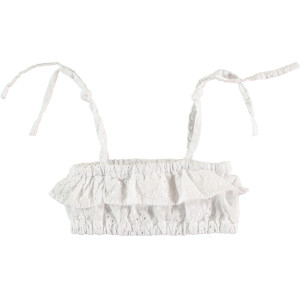 TOCOTO VINTAGE Brzoskwiniowy top bikini z haftem i falbanką - 3y