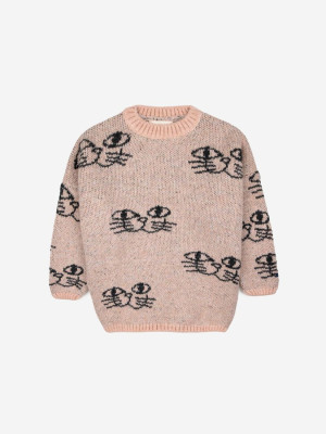 BOBO CHOSES sweter Smiling Cat all over - 12y
