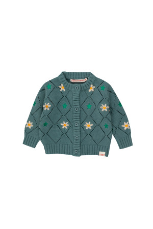 TINY COTTONS rozpinany sweter Stars and Flowers Dark Pistachio - 6y