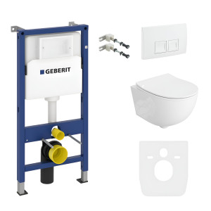 KOMPLETT-PAKET: Geberit Duofix Basic Vorwandelement + Wand-WC Tiefspül Brava Becken Spülrandlos + Bedienplatte Delta 25 für Doppelspülung