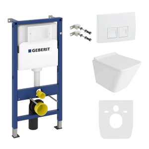 KOMPLETT-PAKET: Geberit Duofix Basic Vorwandelement + Wand-WC Tiefspül Maio Becken Spülrandlos + Bedienplatte Delta 25 für Doppelspülung