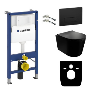 KOMPLETT-PAKET: Geberit Duofix Basic Vorwandelement + Lavawandschrank Versoni Black Edgeless Tornado-Bündigsystem + Bedienplatte Delta 25 für Doppelspülung