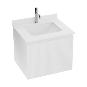 Wandhängender Waschtischunterschrank mit Sinterkeramik-Platte und Keramik-Einbauwaschbecken Irvine White 600, 60 cm, Weiß