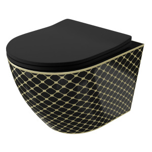 Wand-WC SOFI SLIM BLACK NIGHT mit Slim-Sitz, Schwarz/Gold