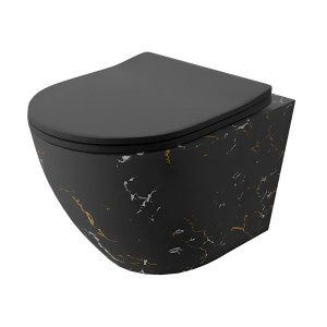 Wand-WC SOFI SLIM FIRE – matt schwarz mit Marmoroptik, Slim-Sitz, randlos