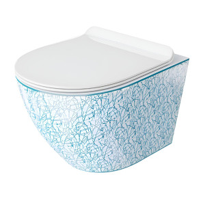 Wand-WC SOFI SLIM KRESZ mit Slim-Sitz und blauem KRESZ-Dekor
