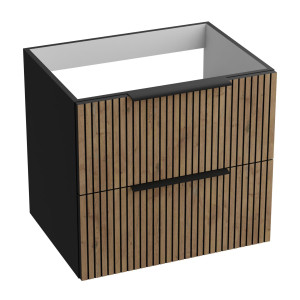 Hängeschrank Oklahoma Wood Black 60 – Badschrank in Mattschwarz mit Holzoptik