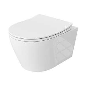 Wand-WC PRAIA – randlos, weiß, mit Slim-SoftClose-Sitz