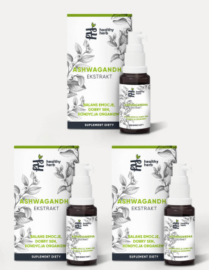 Zestaw Ashwagandha w kroplach (ekstrakt) -  3x30ml - Adaptogen - indyjski żeń-szeń - Balans emocjonalny, dobry sen i kondycja psychofizyczna organizmu