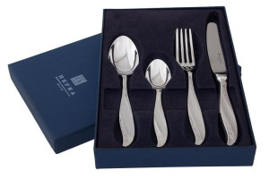 Zestaw posrebrzanych sztućców obiadowych z łyżką do bulionu - 4 szt.