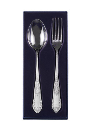 Zestaw posrebrzanych sztućców półmiskowych, oksydowany - 2 szt.