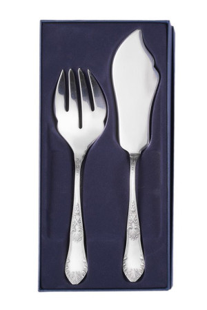 Zestaw posrebrzanych sztućców serwingowych do ryb, oksydowany - 2 szt.