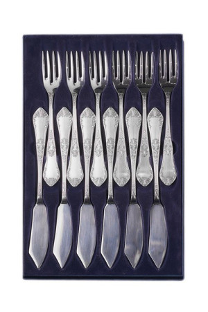 Zestaw posrebrzanych sztućców do ryb, oksydowany - 12 szt.