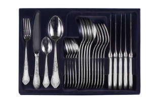 Zestaw posrebrzanych sztućców obiadowych, oksydowany - 24 szt.