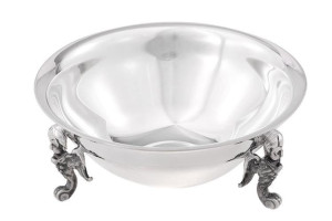 Posrebrzana miseczka na nóżkach - amorkach, oksydowana