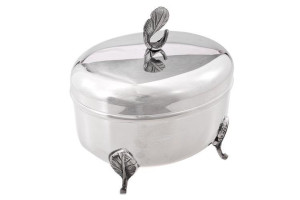 Srebrna cukiernica "Fragetka" z liściem, oksydowana