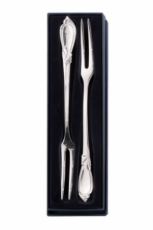 Zestaw posrebrzanych widelców do zakąsek, oksydowany - 2 szt.