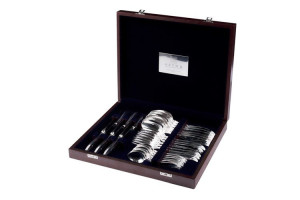 Zestaw posrebrzanych sztućców stołowych w drewnianej kasecie - 24 szt.