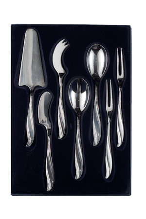 Zestaw srebrnych sztućców serwingowych, oksydowany - 7 szt.