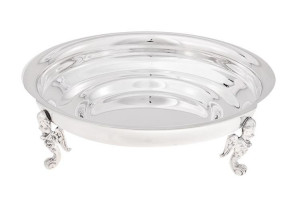 Srebrny talerzyk na nóżkach - amorkach